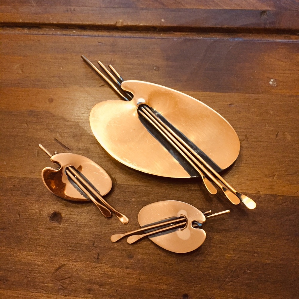 Vintage Copper Renoir Brooch & Earrings